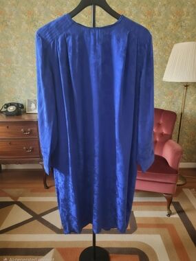 VTG Spenser Jeremy 100% Silk Dress Royal Blue Jacquard Long Sleeve Minimalist